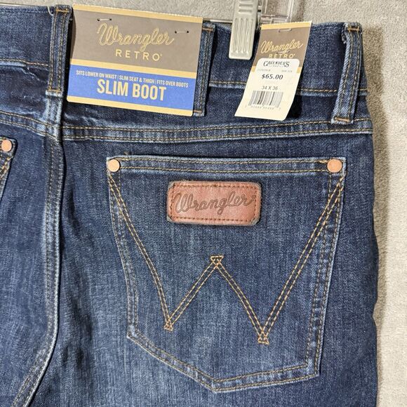 NWT WRANGLER Jeans Men 34x36 (*34x34.5) Retro Slim Boot Cut Blue Bootcut Cowboy - Picture 1 of 10